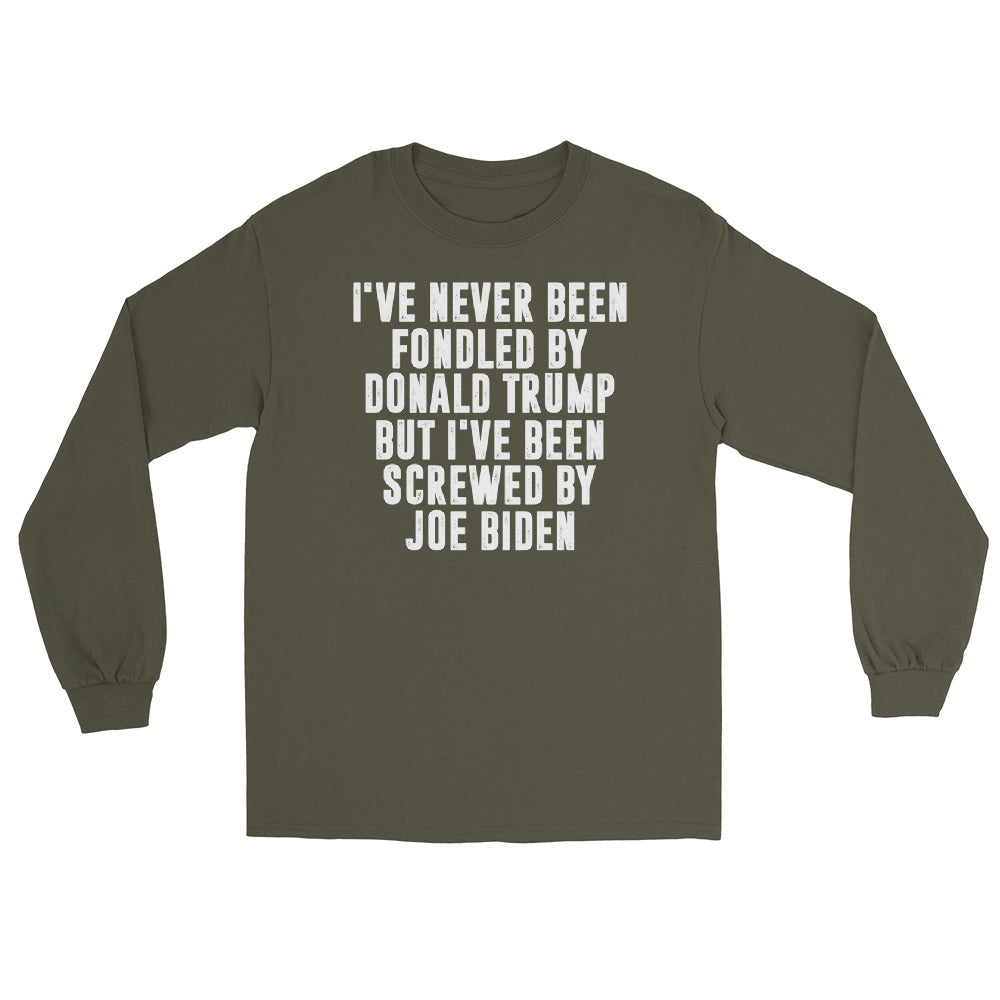 GILDAN BRAND - I've Never Been Fondled by Trump. Screwed by Biden -  Long Sleeve